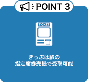 POINT3 きっぷは駅の指定席券売機で受取可能